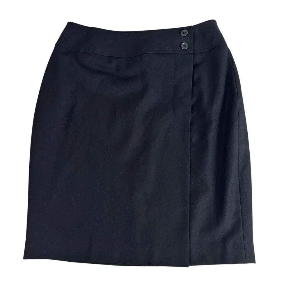 Lord & Taylor 6P Wrap Skirt Wool Navy